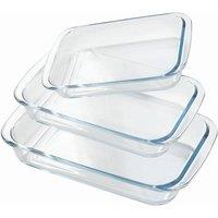 Dyzi 3 Piece Tempered Glass Baking Dish Set Oven Roasting Trays in Clear