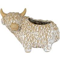 Four Candle Alora Ceramic Highland Cow Planter Gazing Left in Beige