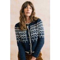 Lily & Me Women's Easel Fair Isle Beautifully Soft Cropped Cardigan with Round Neck in Navy | Size: 14