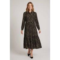 Izabel London Women's Printed Collared Long Sleeve Midi Dress in Black | Size: 16