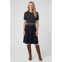 Izabel London Women's Polka Dot Print Knit Midi Skater Dress in Navy | Size: 14