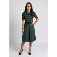 Izabel London Women's Striped Knee Length Knit Skater Dress in Green | Size: 14