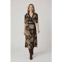 Izabel London Women's Abstract 3/4 Sleeve Wrap Midi Dress in Black | Size: 14