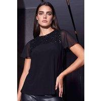 Roman Women's Petite Sequin Stretch Fluted Top in Black | Size: 10