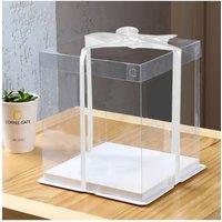Living and Home 30x40cm PVC Rectangular Cake Box Gift Box with Clear Lid & Ribbon in White | Size: 30x40 cm