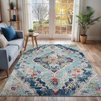 Livabliss Floransa Vintage Blue Beige Grey Pink Traditional Boho Rug | Size: 100 cm x 150 cm
