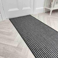 runrug Carpet Runner Rug - Indoor/Outdoor, Reversible, 2mm - 'Pinstripe' in Black | Size: 60 cm x 150 cm