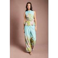 Coast Women's Placement Print Wide Leg Trouser in Duck Egg Blue | Size: 12