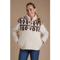 French Connection Women's Fairisle Borg High Neck 1/2 Zip Fleece Pullover in Beige | Size: Small