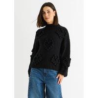 Gini London Women's Black Heart Bubble Chunky Knit High Neck Jumper | Size: S/M