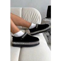 Love Lemonade Women's Crystal Diamond Edge Faux Suede Platform Mule Clog Slippers in Black | Size: 7