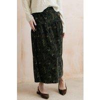 Lily & Me Women's Frances Foliage Print Soft Cotton Pincord Skirt in Olive | Size: 18