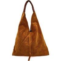 Kitise Women's Large Genuine Italian Tie Closure V Suede Slouch Tote With Purse in Brown