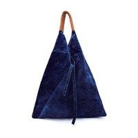 Kitise Women's Large Genuine Italian Tie Closure V Suede Slouch Tote With Purse in Navy