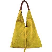 Kitise Women's Large Genuine Italian Tie Closure V Suede Slouch Tote With Purse in Yellow