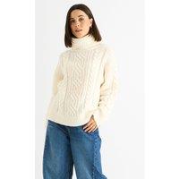 Gini London Women's Cream Cable Knit High Neck Knit Jumper | Size: S/M