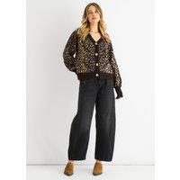 Gini London Women's Chocolate Animal Print Wool Mix Cardigan Look Jumper | Size: S/M