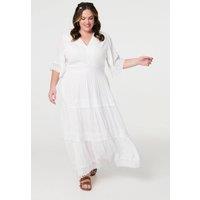 Izabel London Women's Curve Tiered Lace Trim Maxi Dress in White | Size: 20