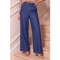 Roman Women's Denim Contrast Stitch Wide Leg Trouser in Indigo | Size: 18