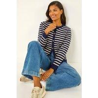 Roman Women's Soft Stripe Button Knit Cardigan in Navy | Size: 16