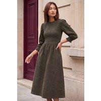 Roman Women's Corduroy Shirred Midi Dress in Khaki | Size: 14
