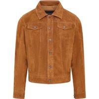 Infinity Leather Men's Navy Goat Suede Leather Jeans Jacket- Nurmes in Tan | Size: 3XL