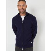 threadbare Men's Zip-Through Funnel Neck Knitted Cardigan in Navy | Size: Large
