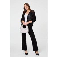 Izabel London Women's Chevron Texture Mesh 1/2 Sleeve Cardigan in Black | Size: Small
