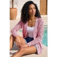 Roman Women's Tape Knit Cotton Blend Cardigan in Pink | Size: 14