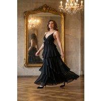 IKRUSH Women's Gracie V-neck Tiered Ruffle Backless Maxi Dress in Black | Size: Large
