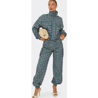 EGO Women's Long Sleeve High Neck Pocket Detail Checked Jacket in Mid Grey | Size: 10