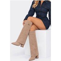 EGO Women's Knee High Layered Faux Suede Block Heel Boots in Stone | Size: 5