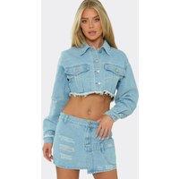 EGO Women's Long Sleeve Denim Crop Jacket in Light Blue | Size: 8