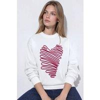 Hiccup Women's Heart Embroidered Sweatshirt in White | Size: Large