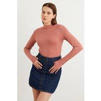 Bipantolon Women's Slim Fit Half Turtleneck Bodysuit in Dusty Pink | Size: Large