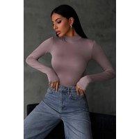 Bipantolon Women's Slim Fit Half Turtleneck Bodysuit in Mauve | Size: Large
