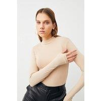 Bipantolon Women's Slim Fit Half Turtleneck Bodysuit in Beige | Size: 2XL