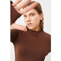 Bipantolon Women's Slim Fit Half Turtleneck Bodysuit in Brown | Size: 2XL