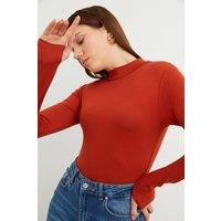 Bipantolon Women's Slim Fit Half Turtleneck Bodysuit in Terracotta | Size: XL
