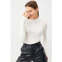 Bipantolon Women's Slim Fit Half Turtleneck Bodysuit in White | Size: Medium