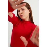 Bipantolon Women's Slim Fit Half Turtleneck Bodysuit in Red | Size: Small