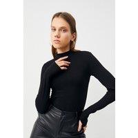 Bipantolon Women's Slim Fit Half Turtleneck Bodysuit in Black | Size: Small