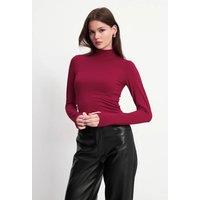 Bipantolon Women's Slim Fit Half Turtleneck Bodysuit in Burgundy | Size: XL