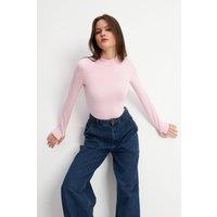 Bipantolon Women's Slim Fit Half Turtleneck Bodysuit in Light Pink | Size: Large