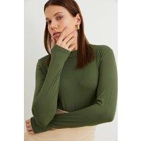 Bipantolon Women's Slim Fit Half Turtleneck Bodysuit in Khaki | Size: Small