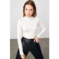 Bipantolon Women's Slim Fit Half Turtleneck Bodysuit in White | Size: Medium