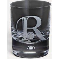 Dartington Exmoor Engraved Glass Whiskey Tumbler 300ml - Letter R in Clear