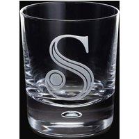 Dartington Exmoor Engraved Glass Whiskey Tumbler 300ml - Letter S in Clear