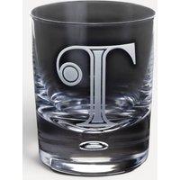 Dartington Exmoor Engraved Glass Whiskey Tumbler 300ml - Letter T in Clear