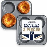 Chabrias Ltd Samuel Groves Giant Yorkshire Pudding Baking Tray 4 Cup 2 Pack UK Made in Silver